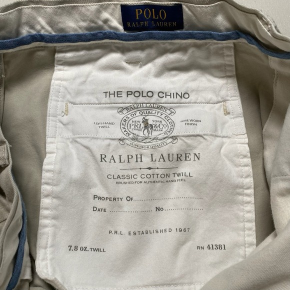 Polo Ralph Lauren Pants 36x30 (37x28.5) Mens Flat Front Chinos Classic Beige - Picture 6 of 8
